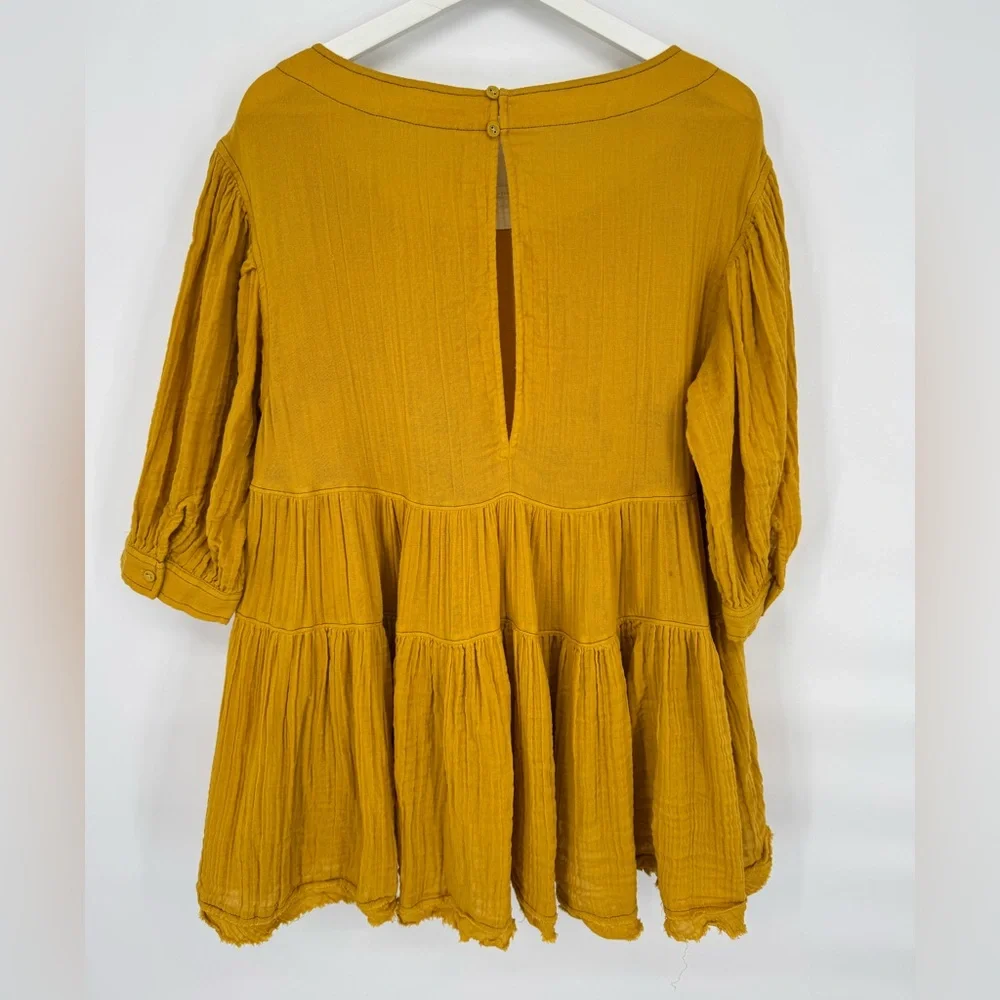 Free People Mustard Yellow Oversized Gauze Cotton Boho Tunic Top Medium‎